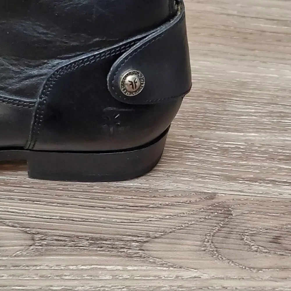 Frye Melissa snap back Black‎ distressed leather riding boots size 6